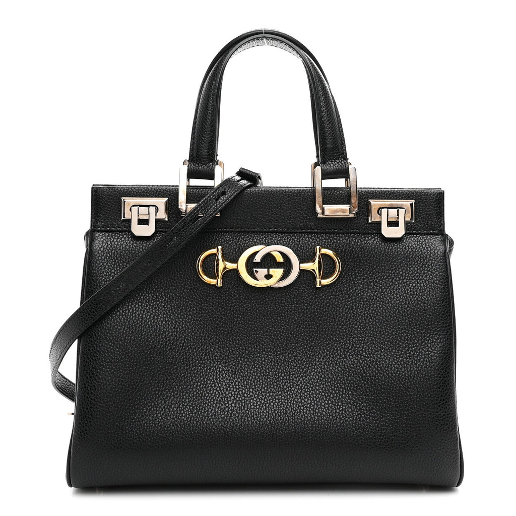 Gucci Grainy Calfskin Small Zumi Top Handle Bag Black