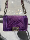 CHANEL Velvet Quilted Mini Boy Flap Purple