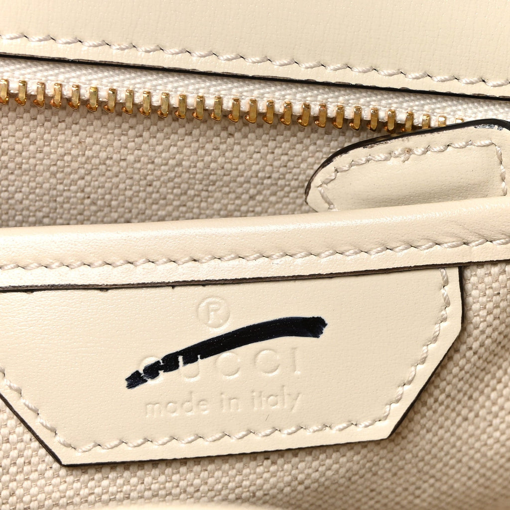 Gucci Calfskin Web Geometric Print Small Bamboo 1947 Top Handle Bag White Multi