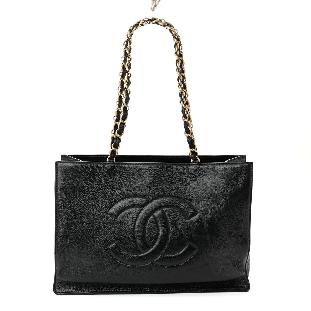 Chanel Shiny Aged Calfskin Shopping Bag Black