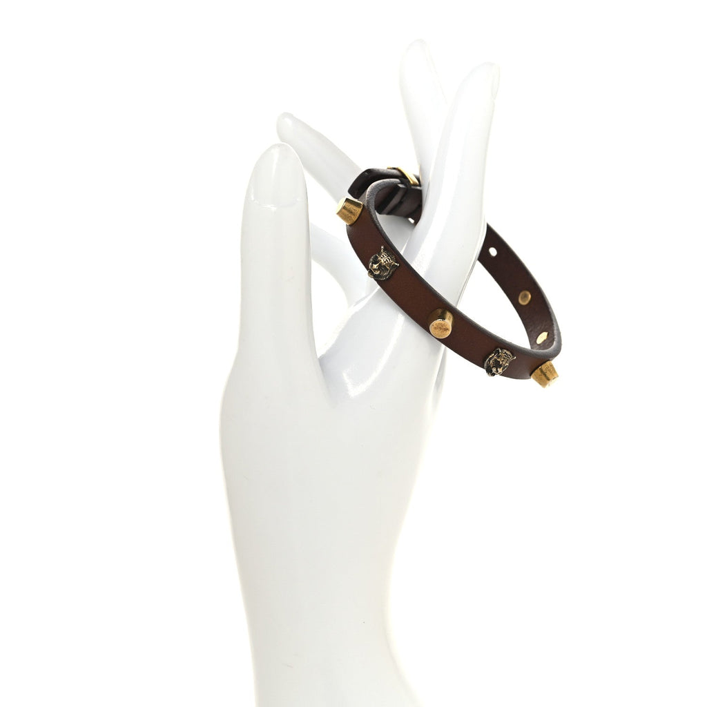 Gucci Calfskin Feline Head Spike Bracelet Cuoio