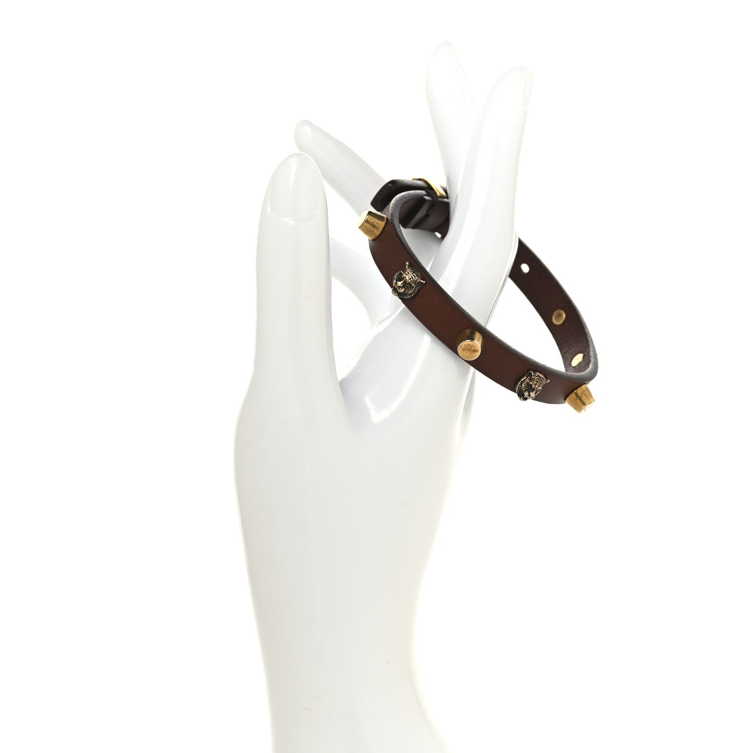 Gucci Calfskin Feline Head Spike Bracelet Cuoio