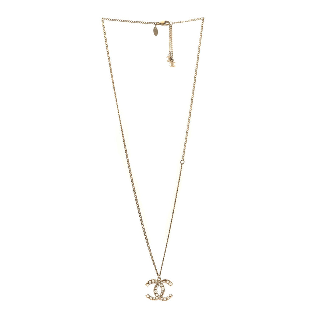 Pearl CC Pendant Necklace Light Gold
