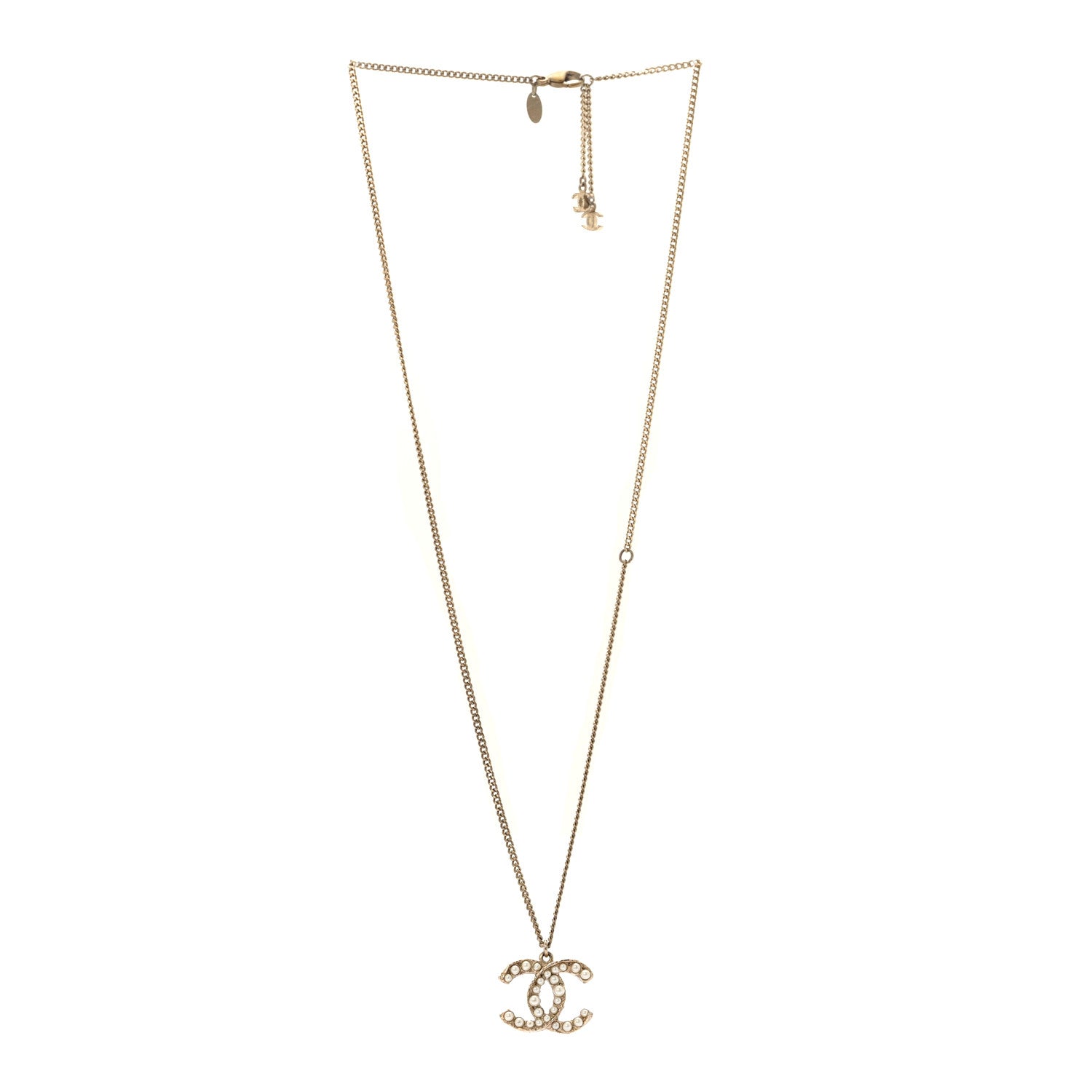 Pearl CC Pendant Necklace Light Gold