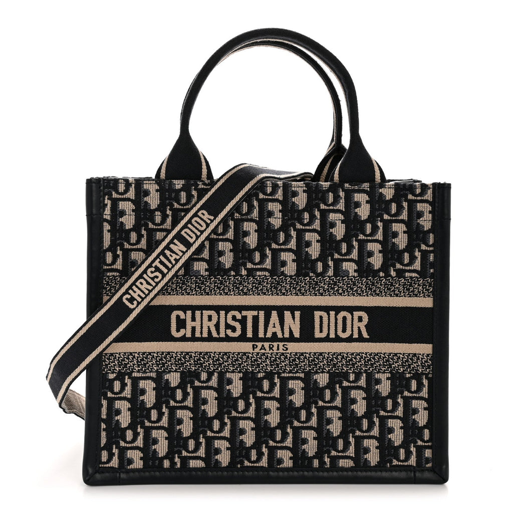 Christian Dior Oblique Calfskin Small Book Tote With Strap Blue Multicolor