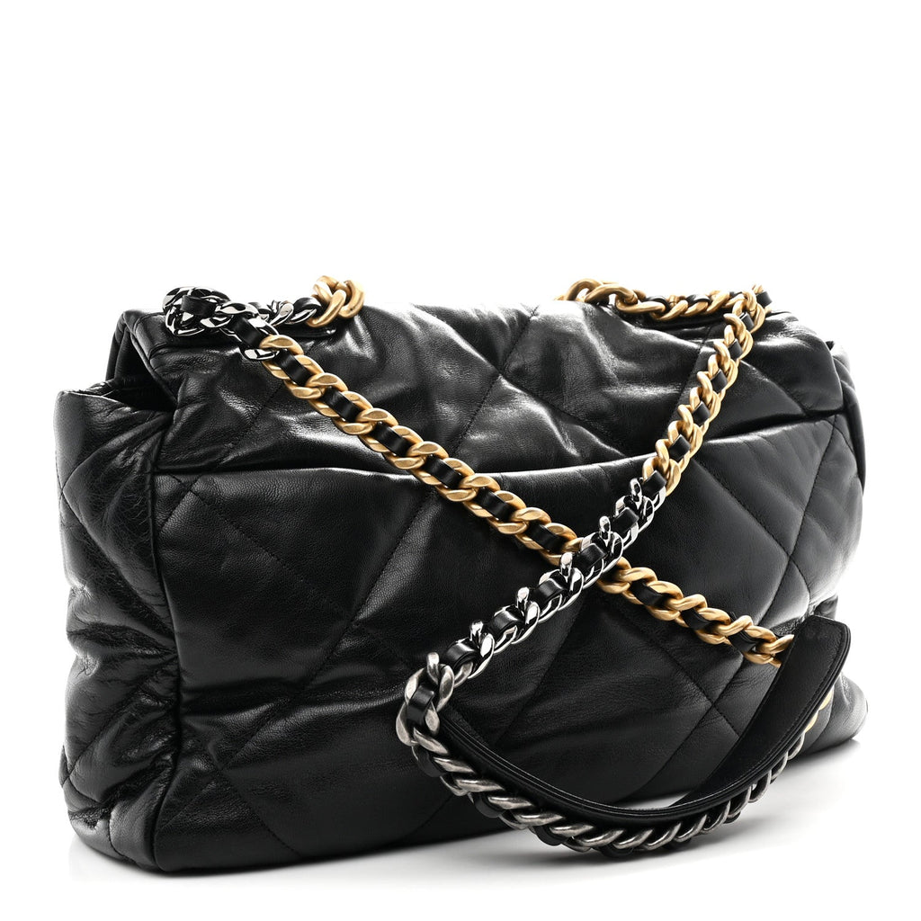 Chanel Goatskin Quilted Maxi Chanel 19 Flap Black