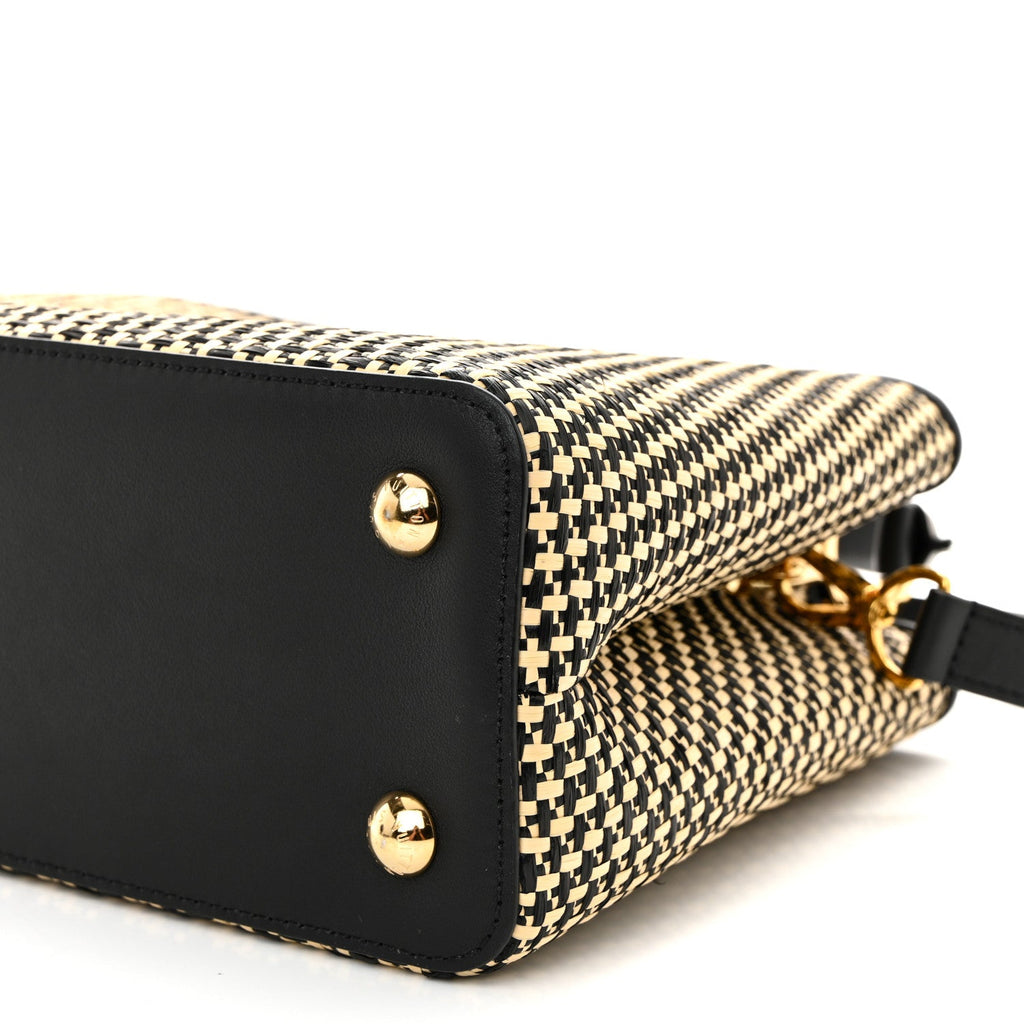 Louis Vuitton Raffia Calfskin Capucines MM Black Ecru