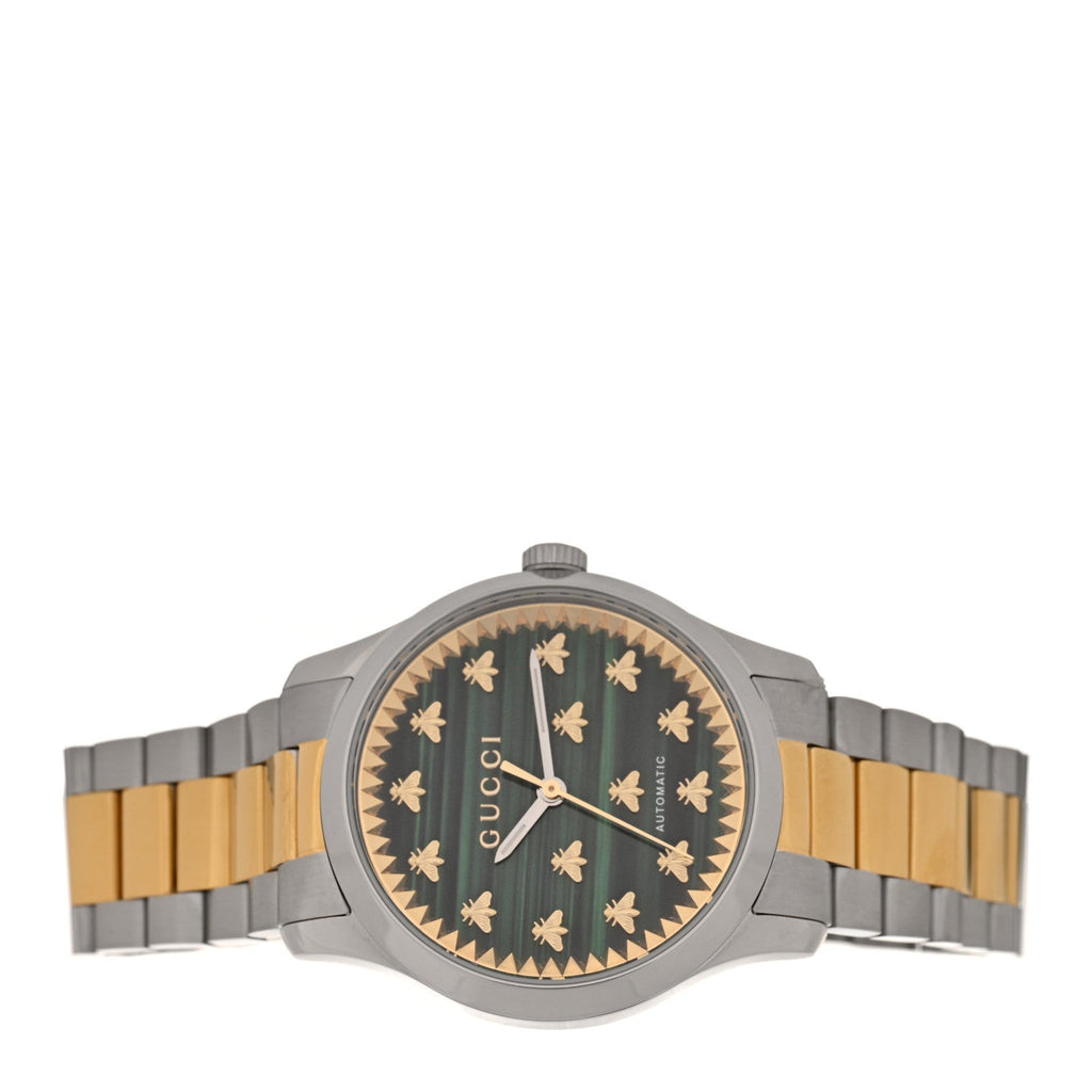 Gucci Stainless Steel Malachite 38mm G-Timeless Two Tone Bee Automatic Watch
