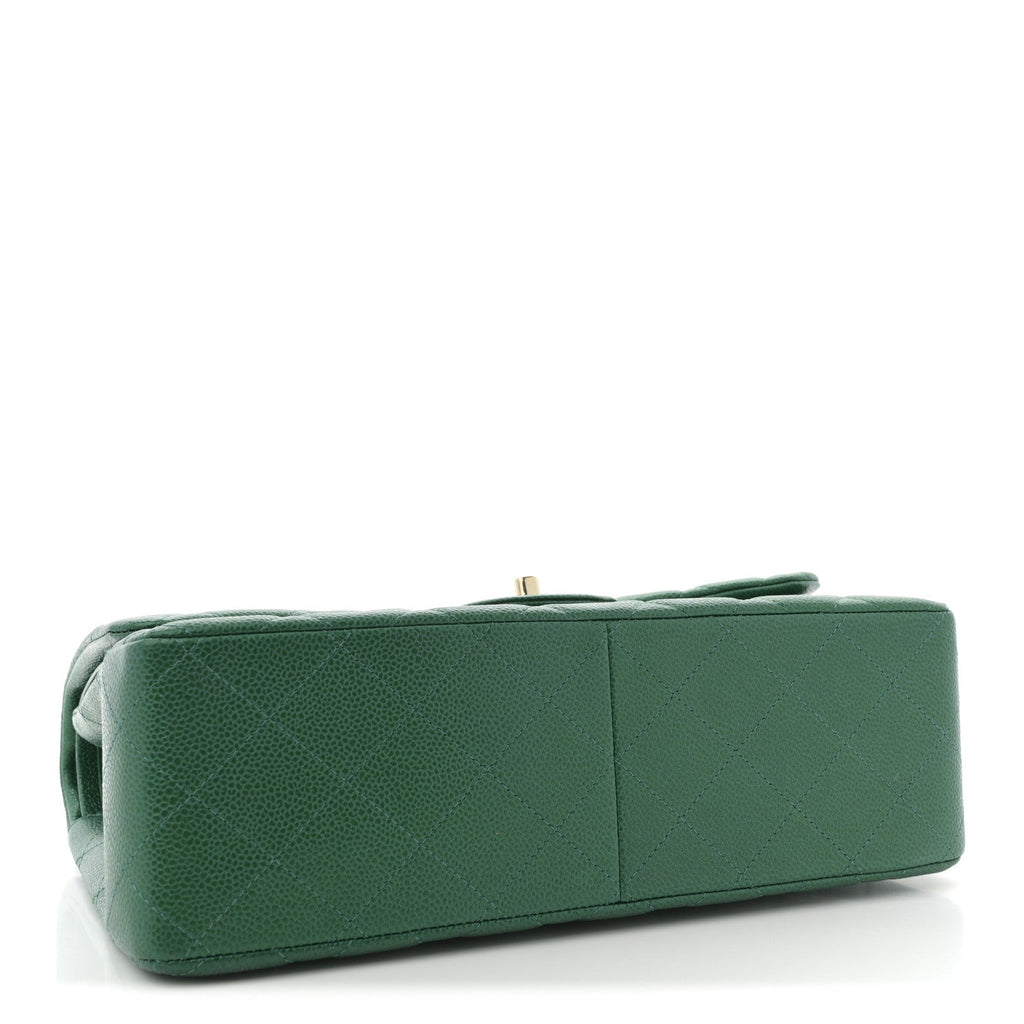 Chanel Metallic Caviar Quilted Jumbo Double Flap Green