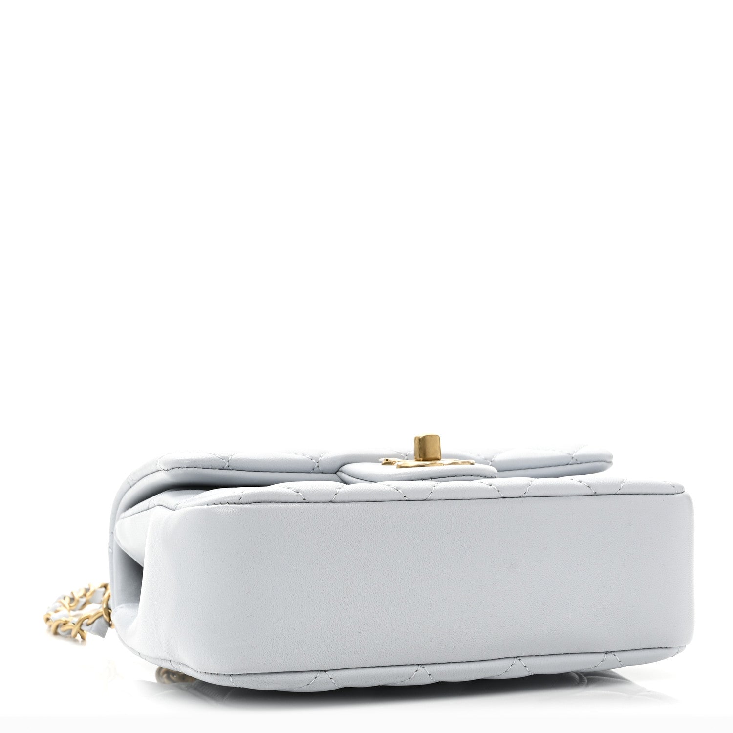 Chanel Shiny Lambskin Quilted Pearl Twist Mini Square Flap Light Blue