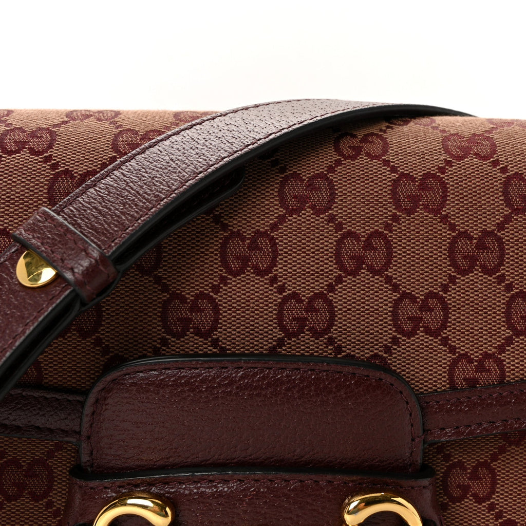 Gucci Monogram Textured Dollar Calfskin Horsebit 1955 Shoulder Bag Sahara Rubino Chardonnay