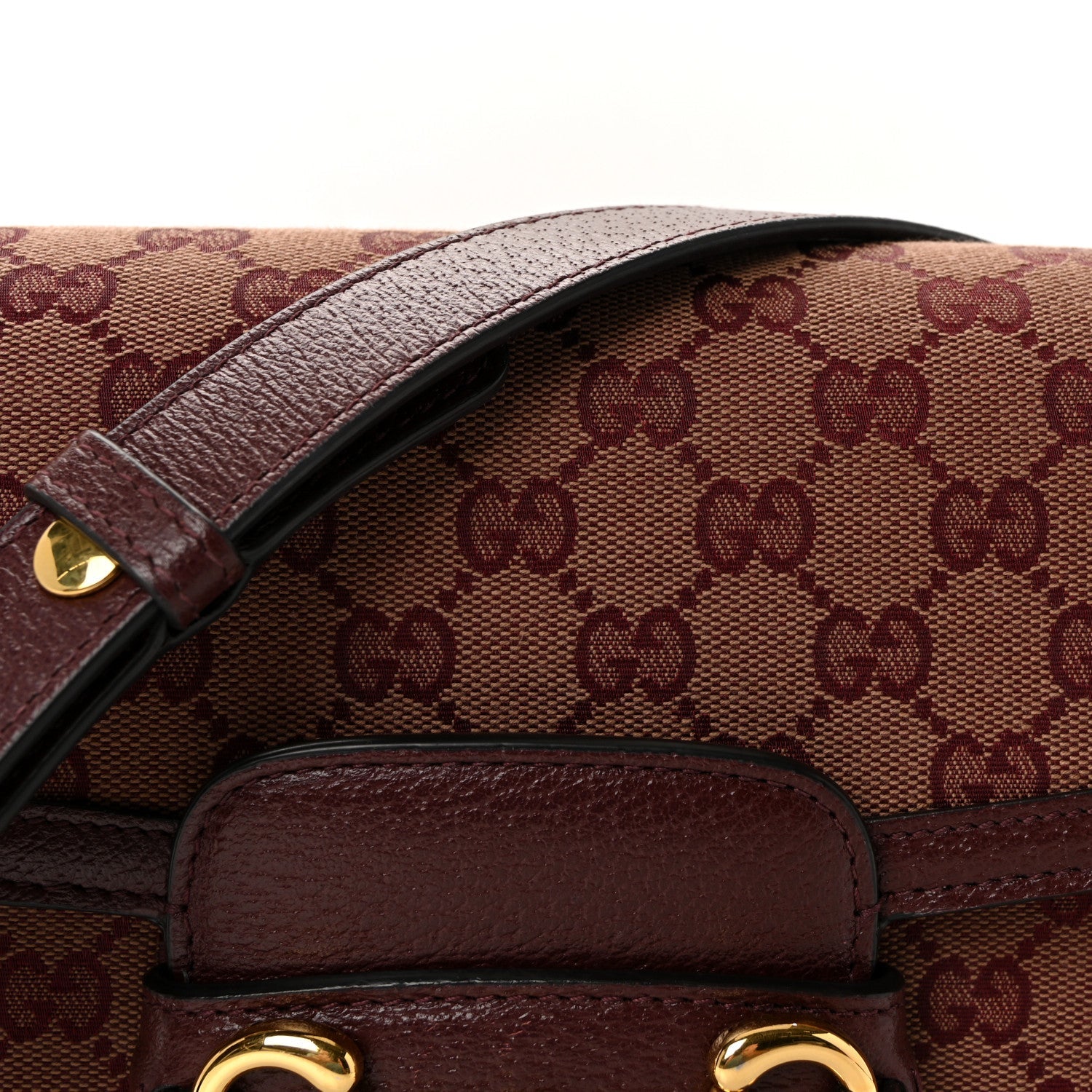 Gucci Monogram Textured Dollar Calfskin Horsebit 1955 Shoulder Bag Sahara Rubino Chardonnay