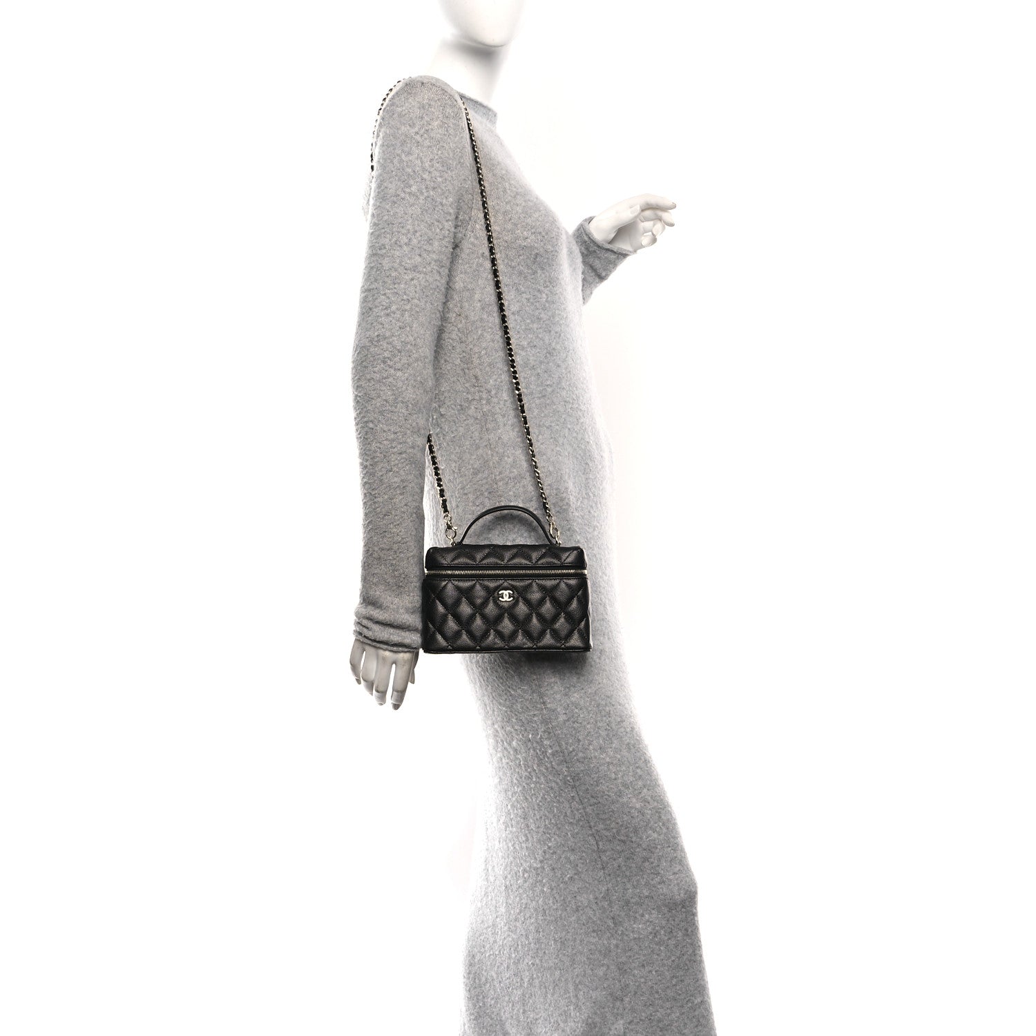 Chanel Caviar Quilted Top Handle Slim Vanity With Chain Black