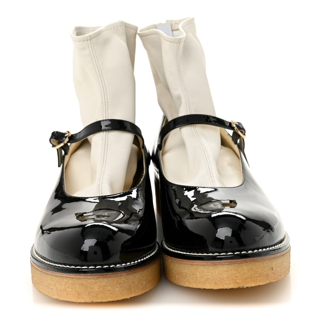 Patent Mary Jane Sock Boots 39 Black White