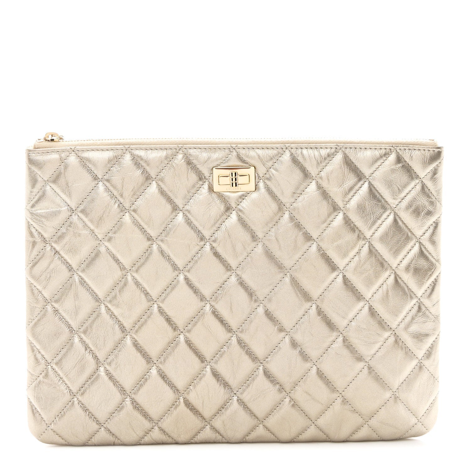 Metallic Aged Calfskin Quilted Medium 2.55 Reissue Cosmetic Case Gold