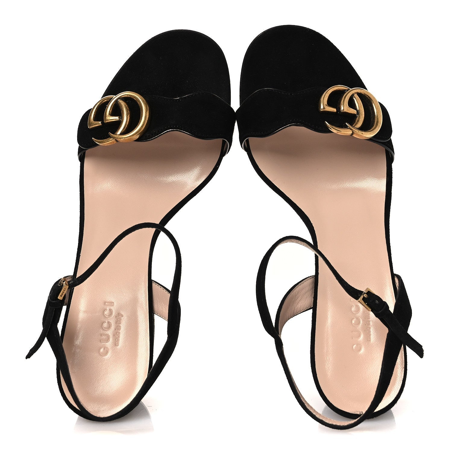 Gucci Kid Scamosciato GG Marmont Ankle Wrap 75mm Sandals 37 Black