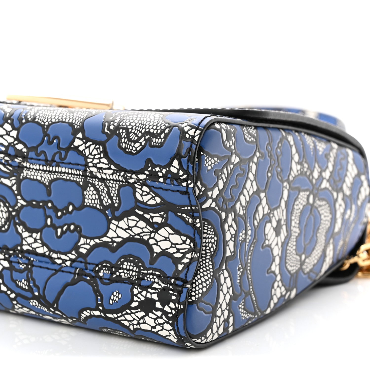 Louis Vuitton Calfskin Lace Flower Inlay Twist Shoulder Bag MM Navy Black