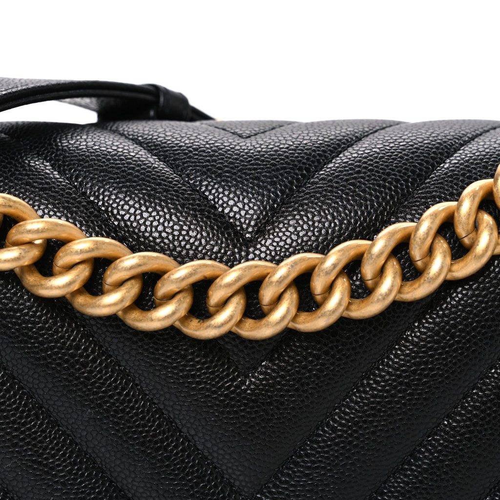 Chanel Caviar Chevron Quilted Medium Boy Flap Black