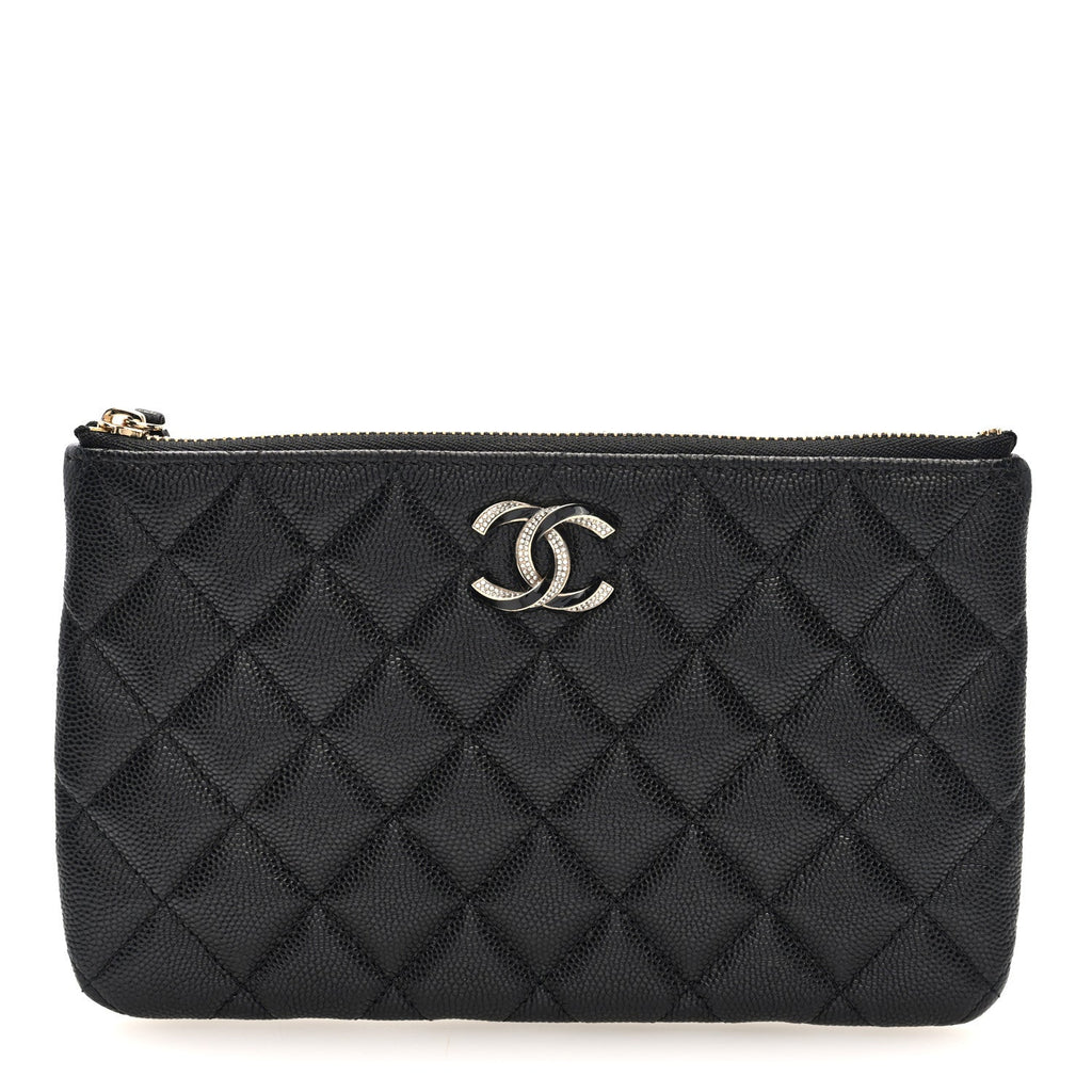 Caviar Quilted Crystal Enamel Cosmetic Case Black