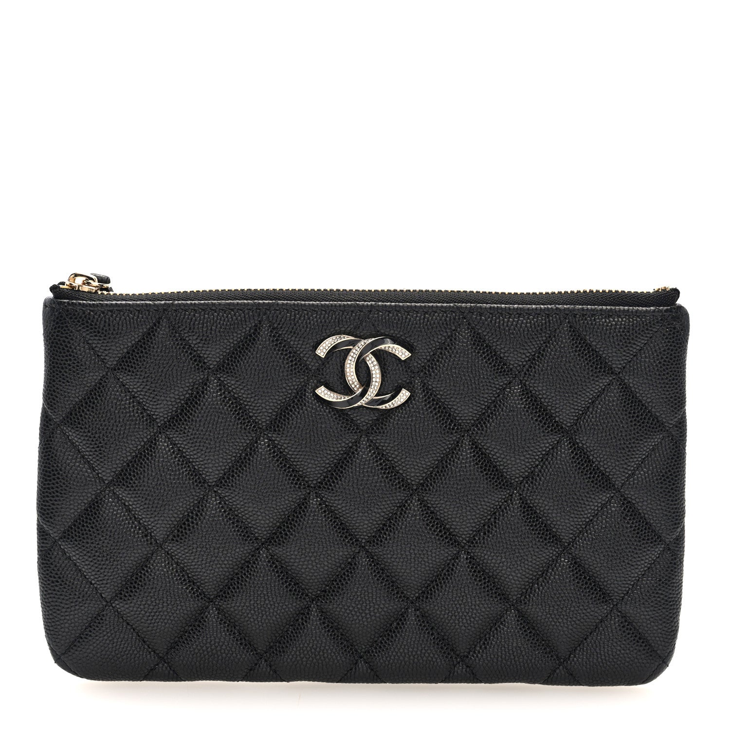 Caviar Quilted Crystal Enamel Cosmetic Case Black