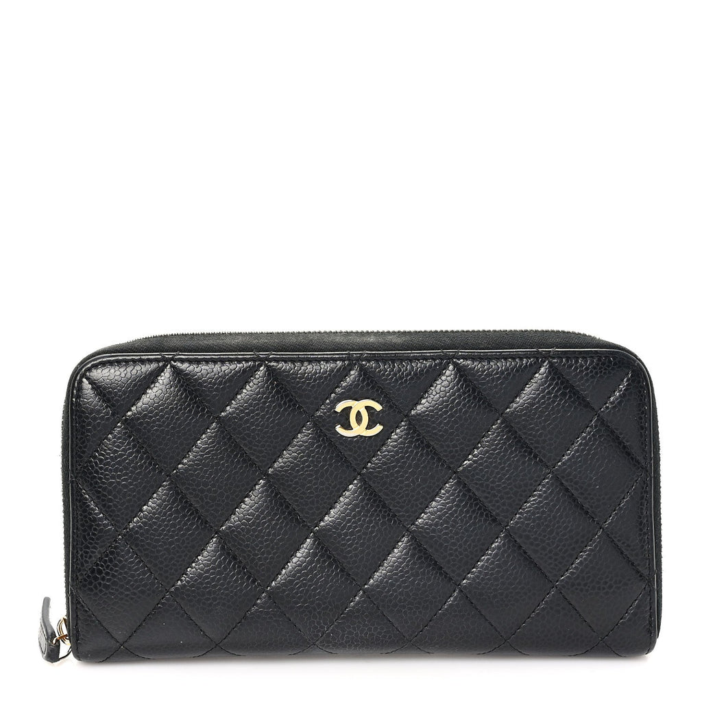 Caviar Quilted Large Gusset Zip Around Wallet Black