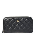 Caviar Quilted Large Gusset Zip Around Wallet Black