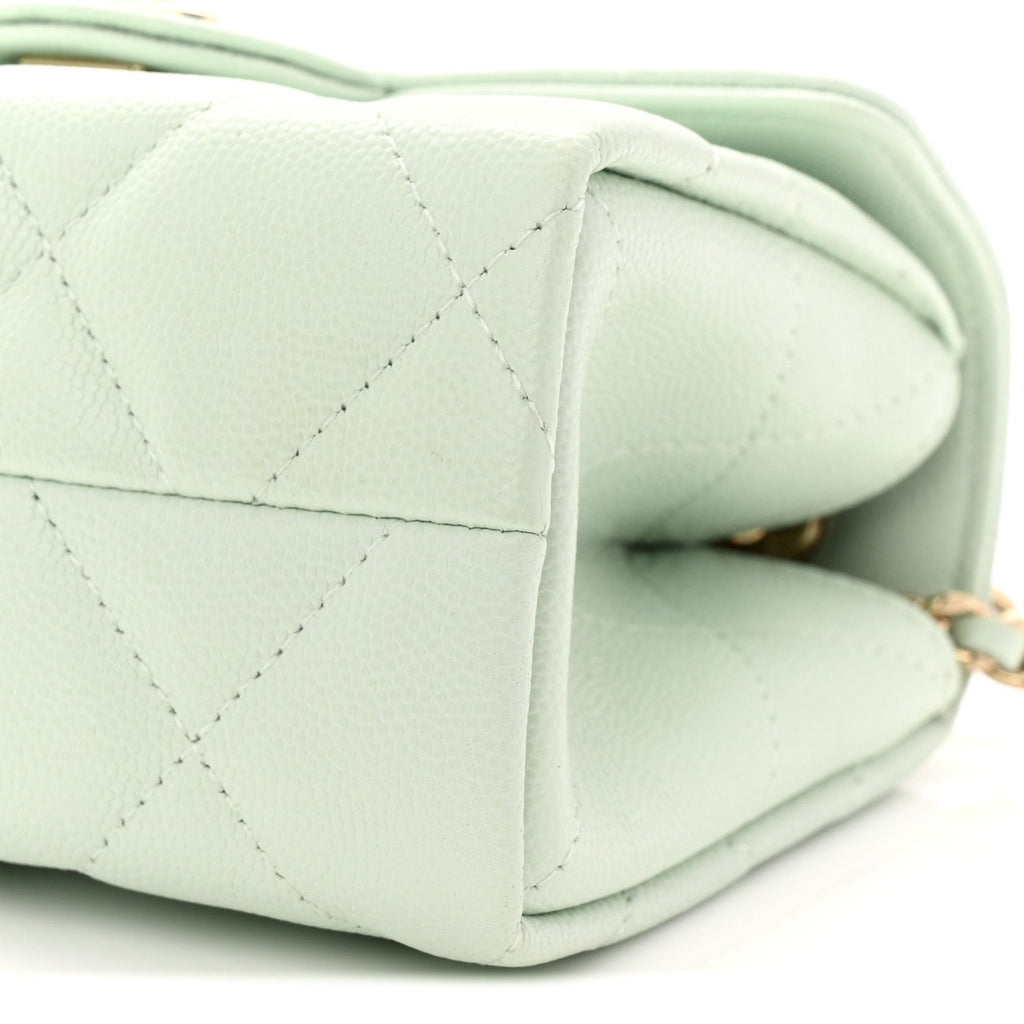 Chanel Caviar Quilted Retro Twist Top Handle Clutch Light Green