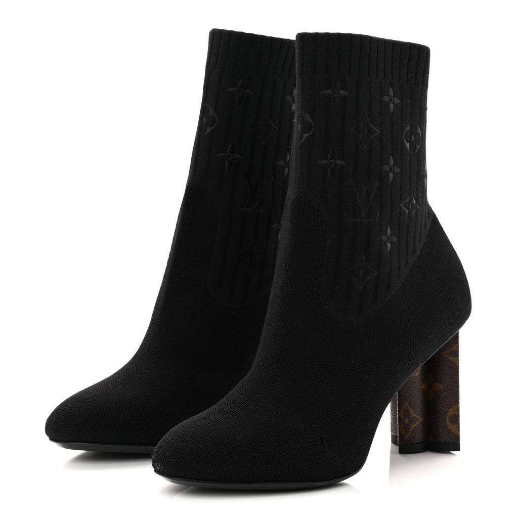 Louis Vuitton Monogram Stretch Fabric Silhouette Ankle Boots 39 Black