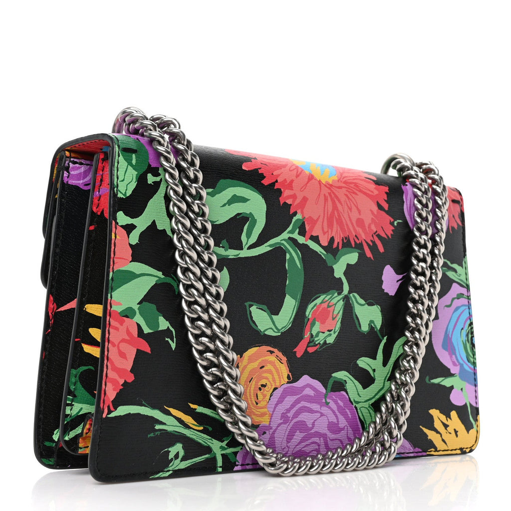 Gucci X KEN SCOTT New Shangai Calfskin Jenny Floral Print Small Dionysus Shoulder Bag Black Pink