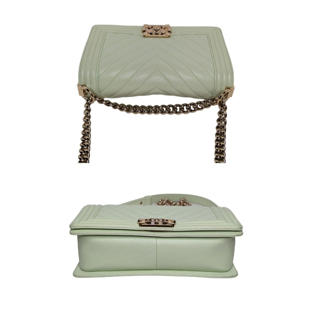 Chanel bag Caviar Chevron Quilted Medium Boy Flap Light Green
