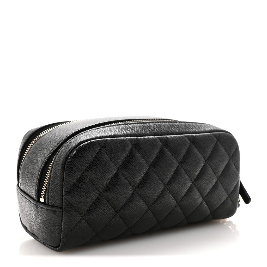 Chanel Caviar Quilted Toiletry Case With Chain Black