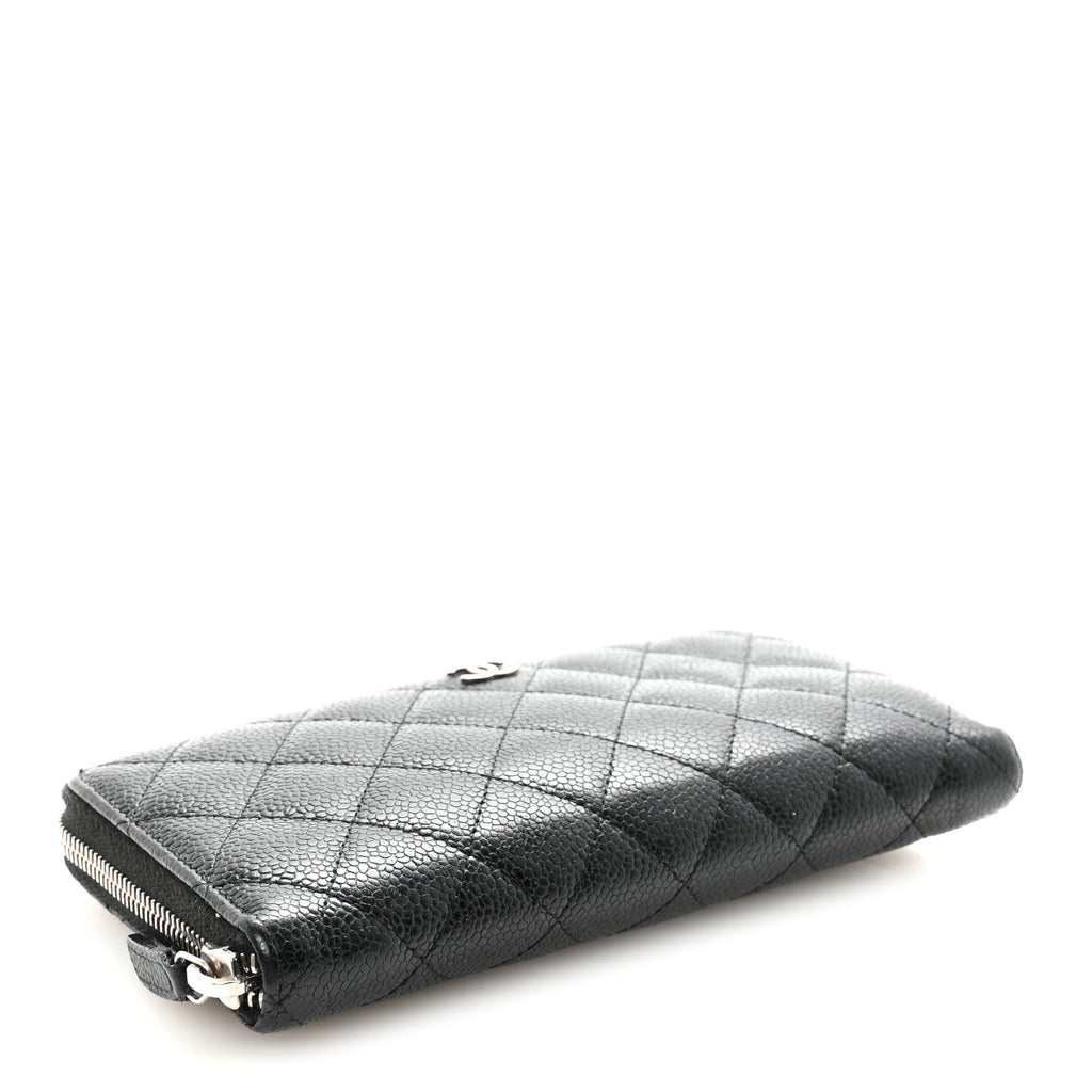 Caviar Quilted Large Gusset Zip Around Wallet Black