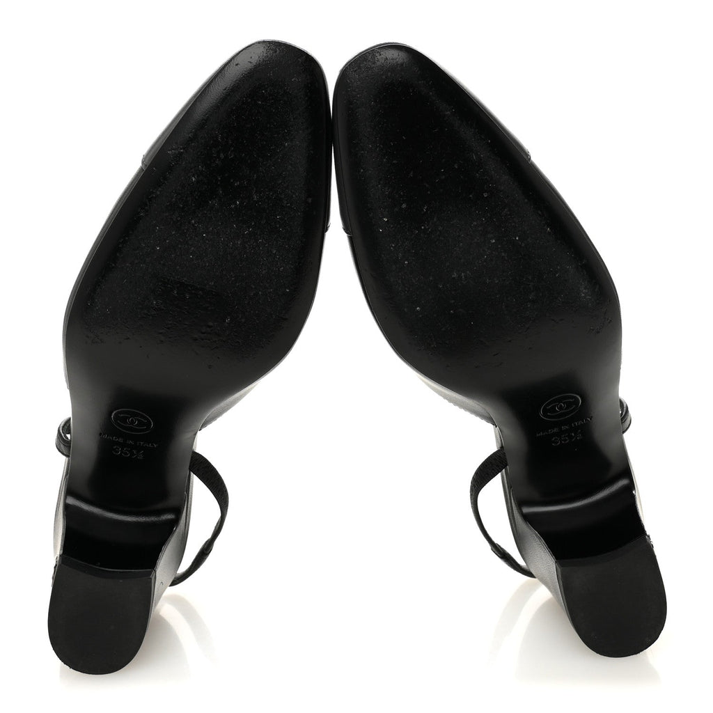 Lambskin Cap Toe CC Slingback Pumps 35.5 Black Dark Grey
