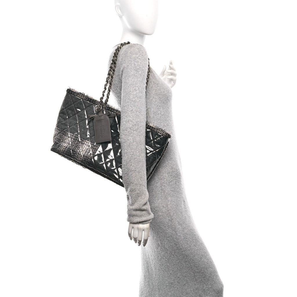 Chanel Vinyl Funny Tweed Patchwork Tote Grey