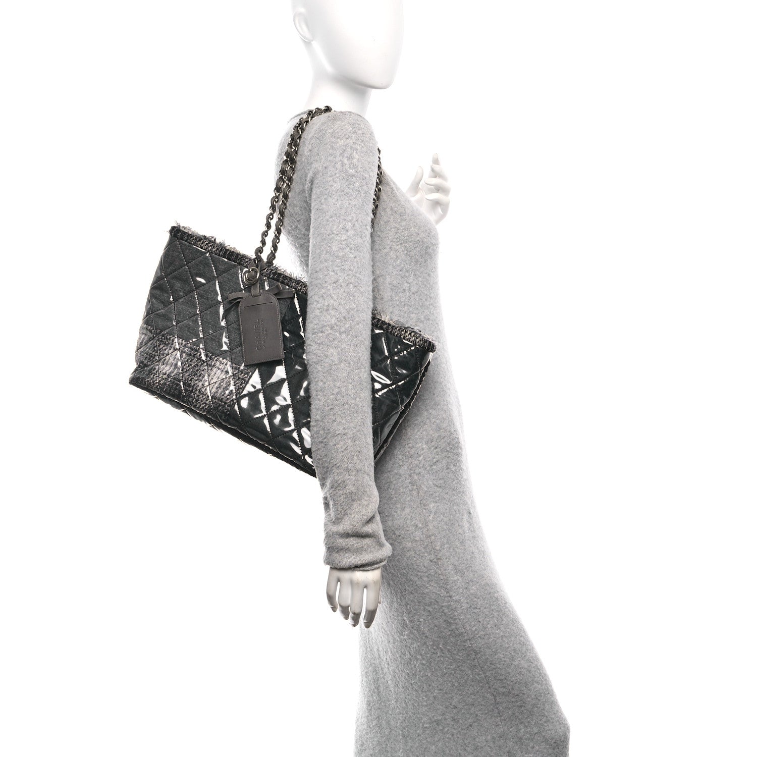 Chanel Vinyl Funny Tweed Patchwork Tote Grey