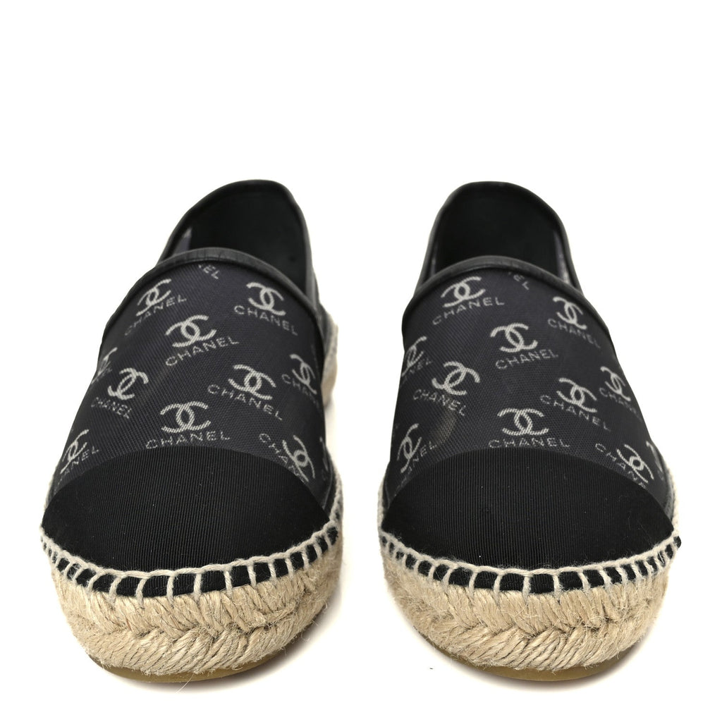 Mesh Grosgrain CC Espadrilles 38 Black White