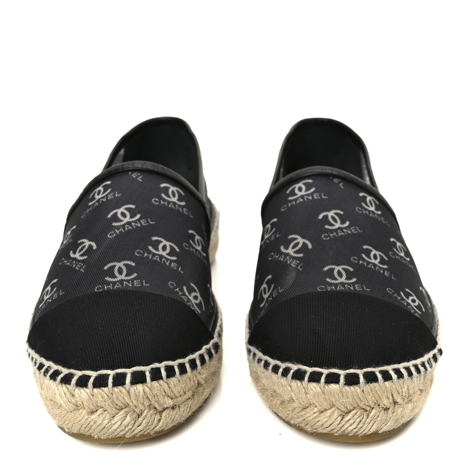 Mesh Grosgrain CC Espadrilles 38 Black White