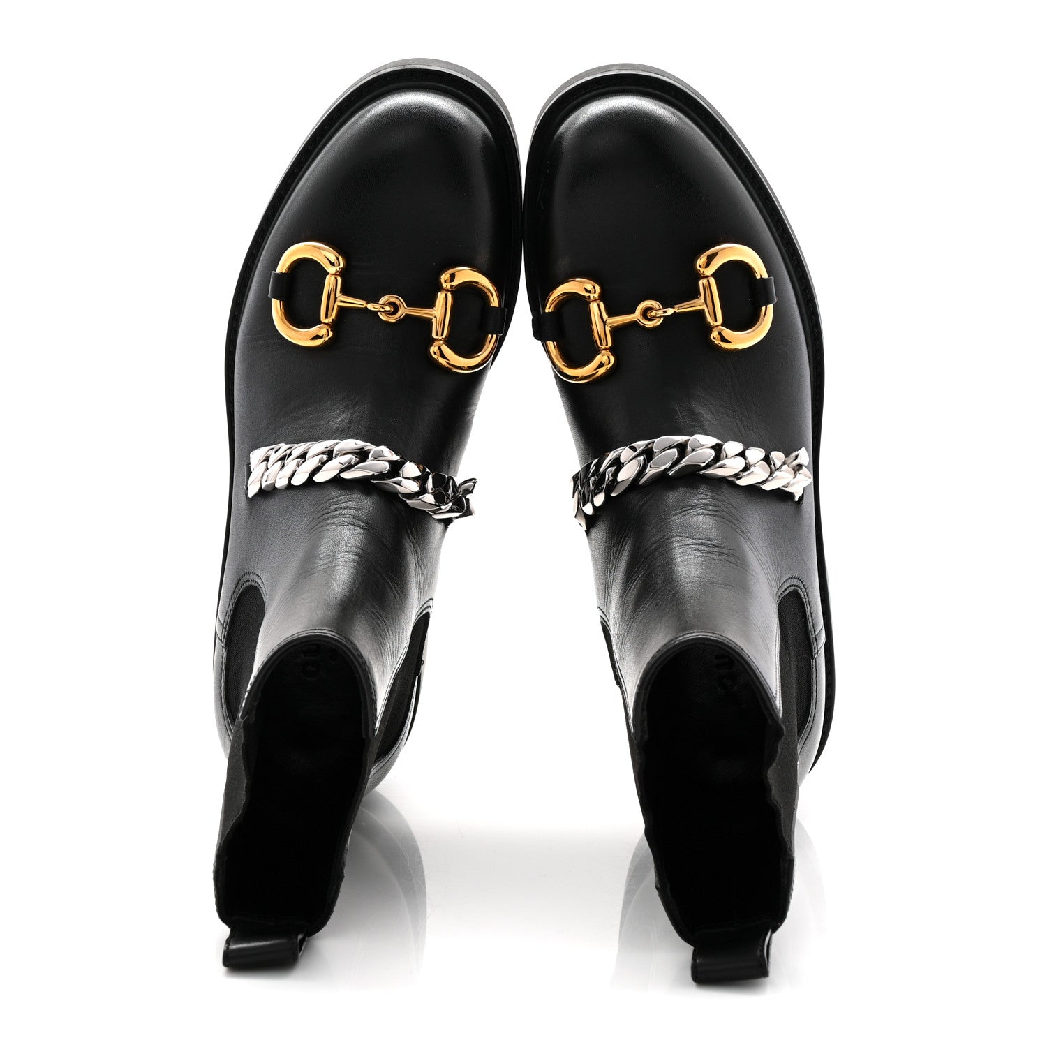 Gucci Flores Calfskin Horsebit Chain Ankle Boots 35.5 Black