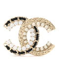 Lambskin Pearl Crystal Quilted CC Brooch Black Gold