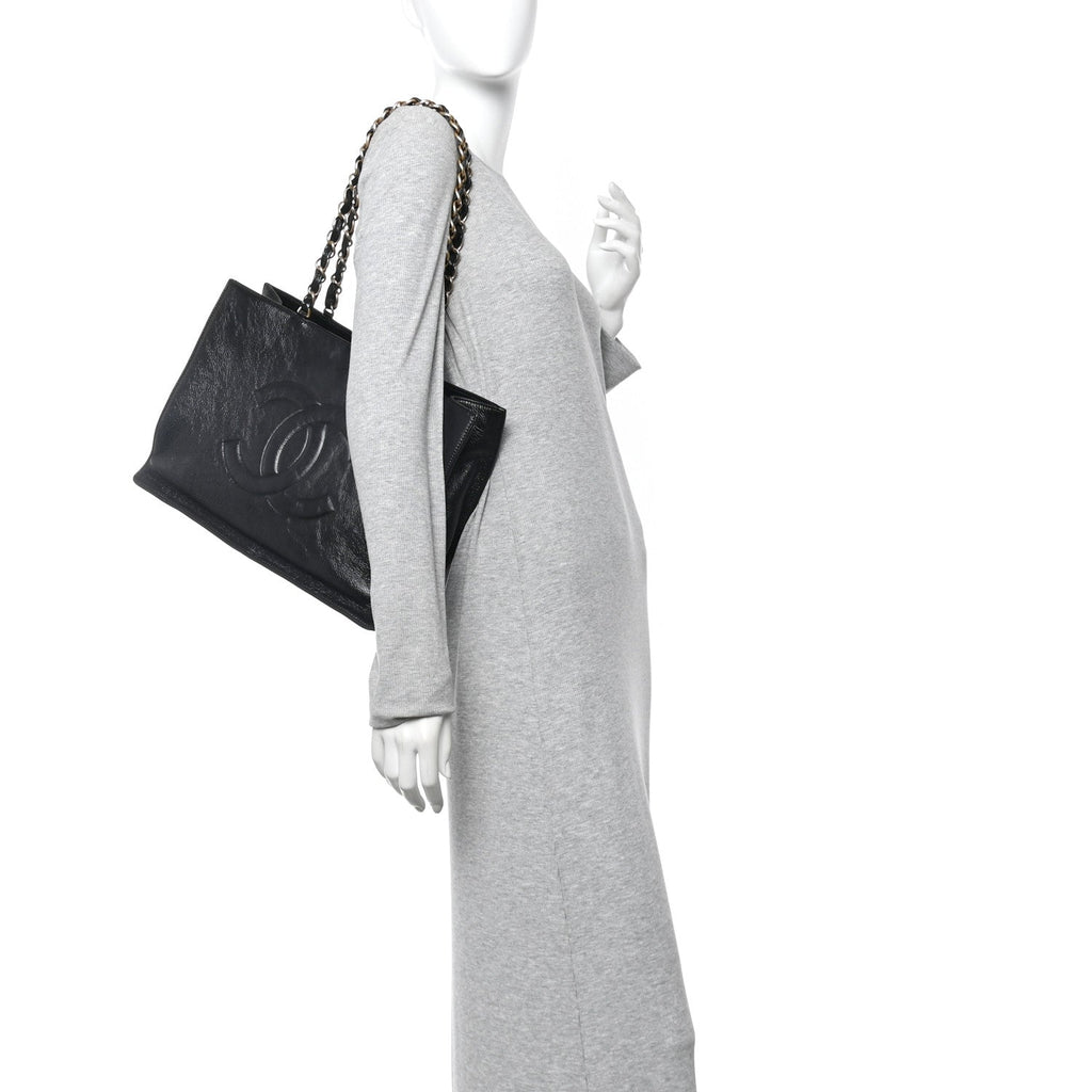Chanel Shiny Aged Calfskin Shopping Bag Black