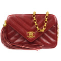 Chanel 1991-1994 Chevron Pocket Camera Bag Mini Red Caviar