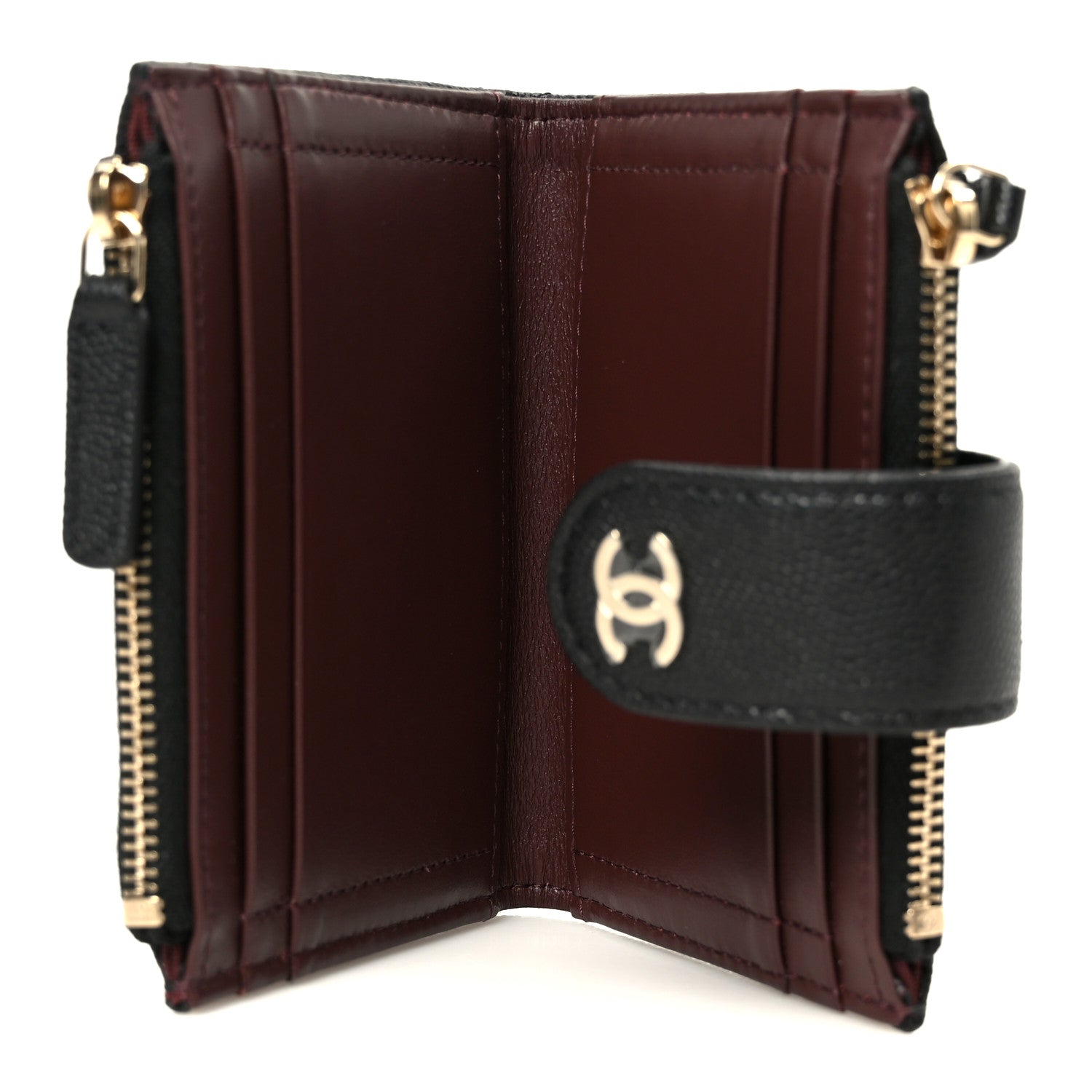 Caviar Quilted Compact Zipped Pocket Wallet Black
