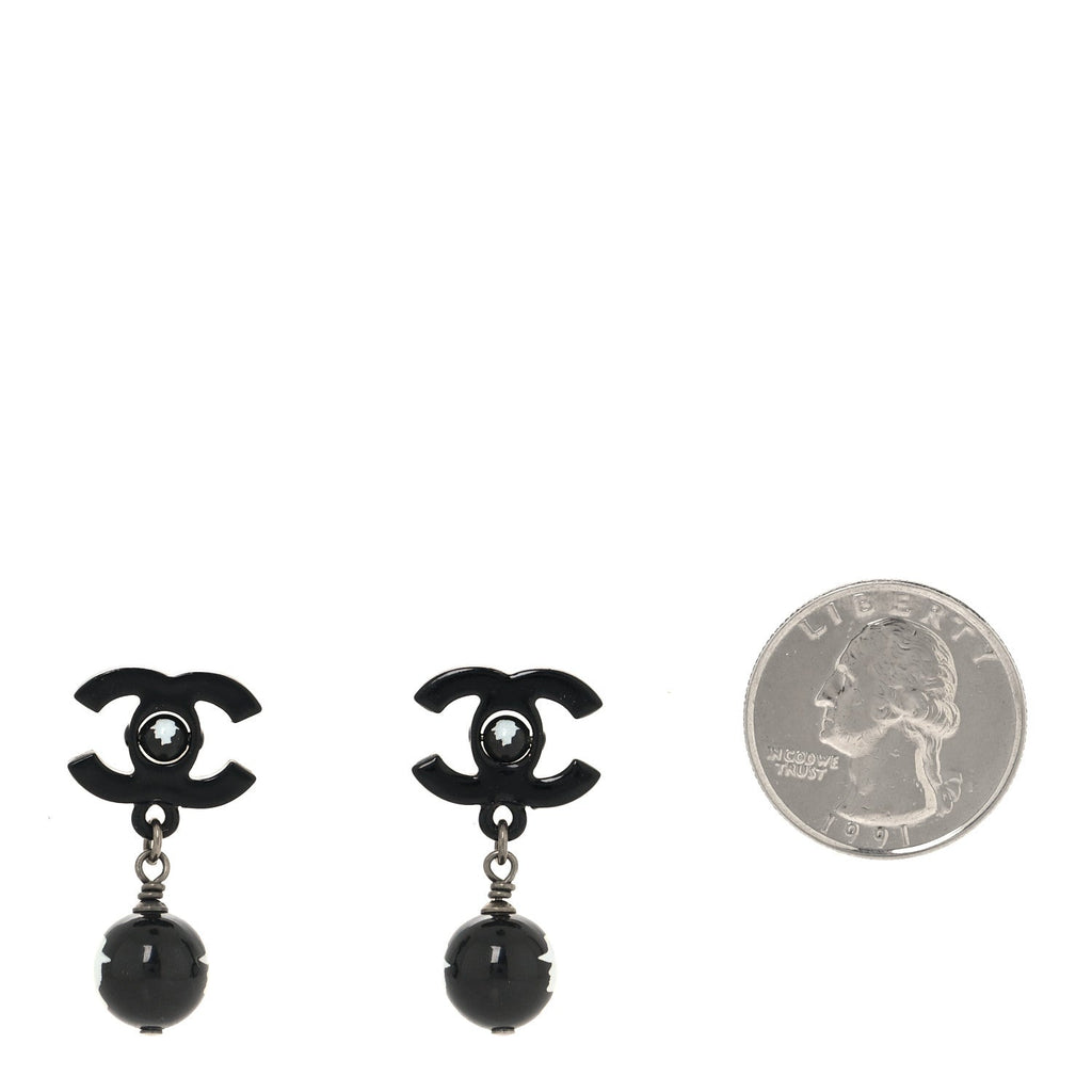 Enamel Bead CC Coco Drop Earrings Black