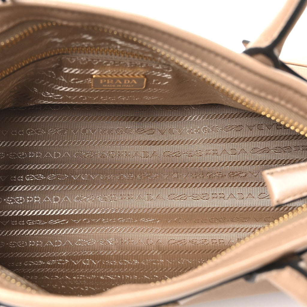 Prada Glossy Calfskin Triangle Medium Bonnie Shoulder Bag Cameo