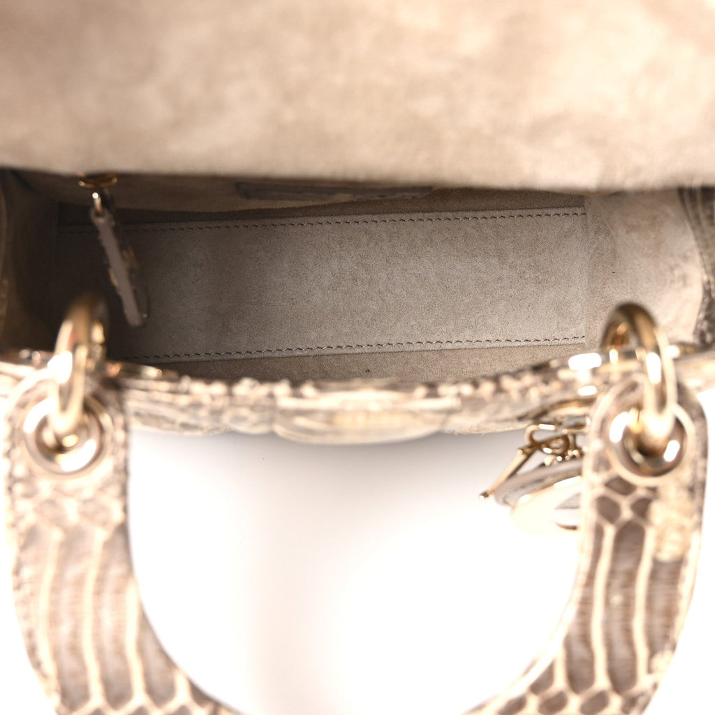 Christian Dior Metallic Snakeskin Cannage Mini Lady Dior Beige