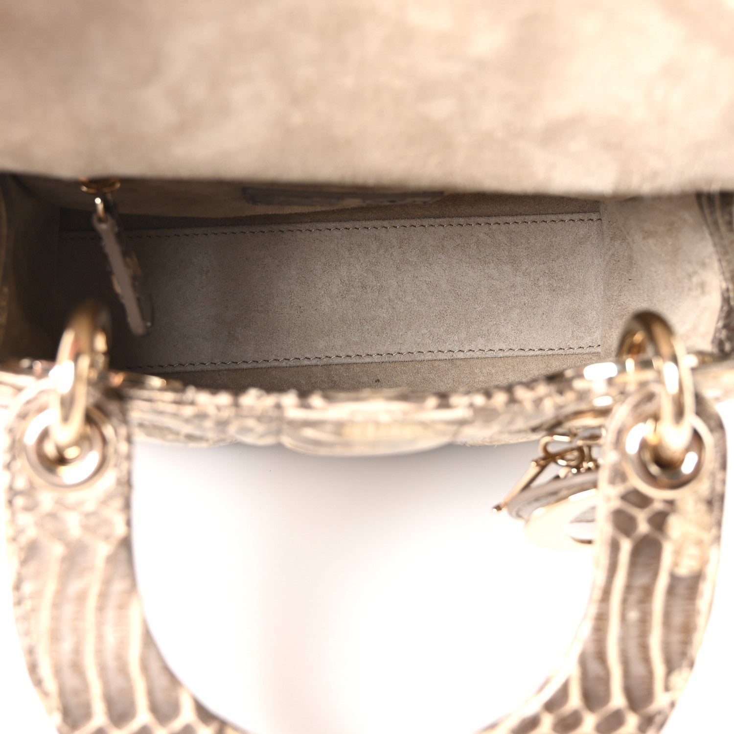 Christian Dior Metallic Snakeskin Cannage Mini Lady Dior Beige