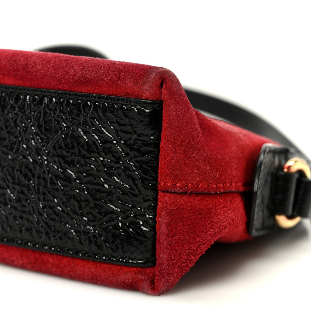 Gucci Suede Patent Web GG Small Ophidia Dome Shoulder Bag Hibiscus Red