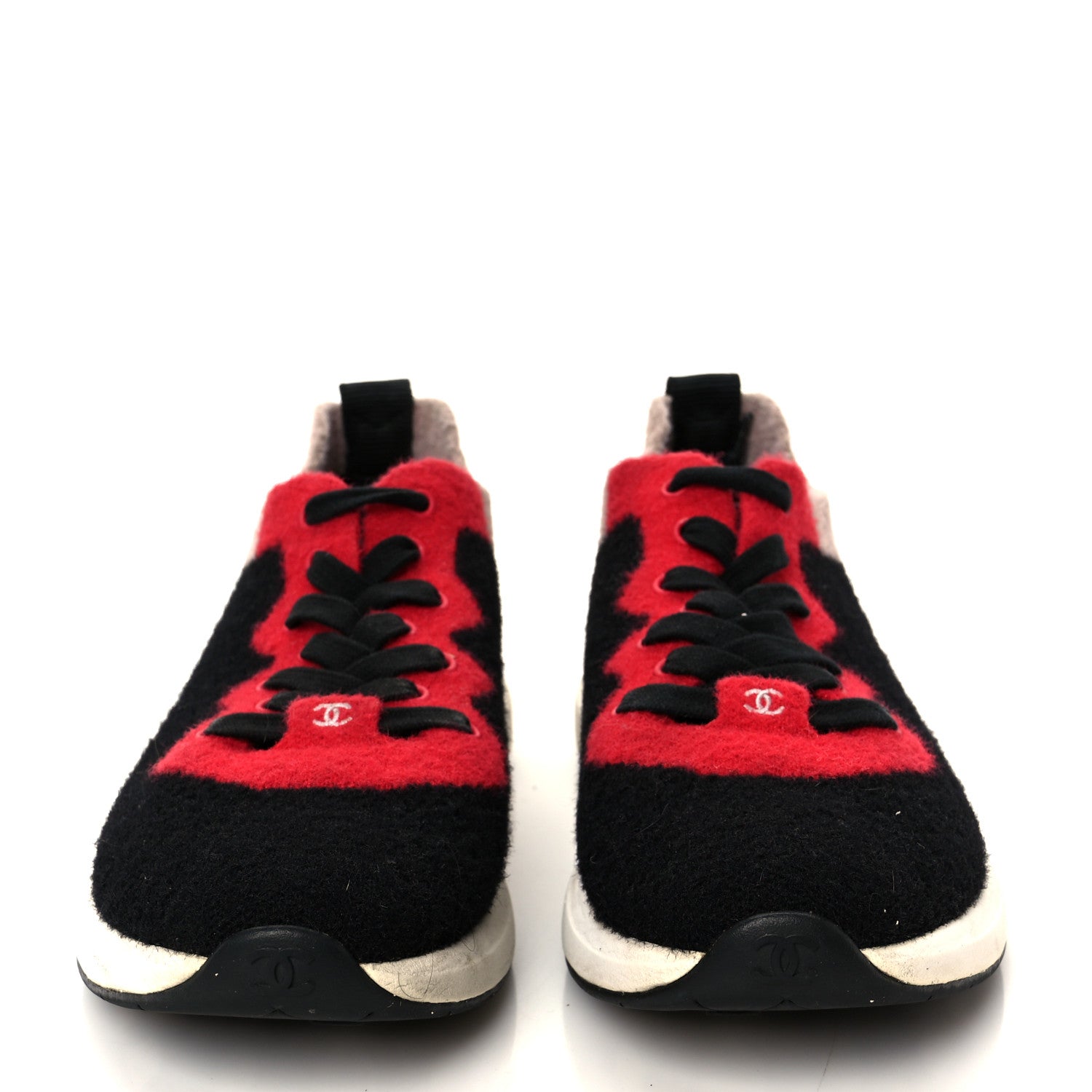 Mixed Fabrics Knit Sneakers 38 Black Red Pink