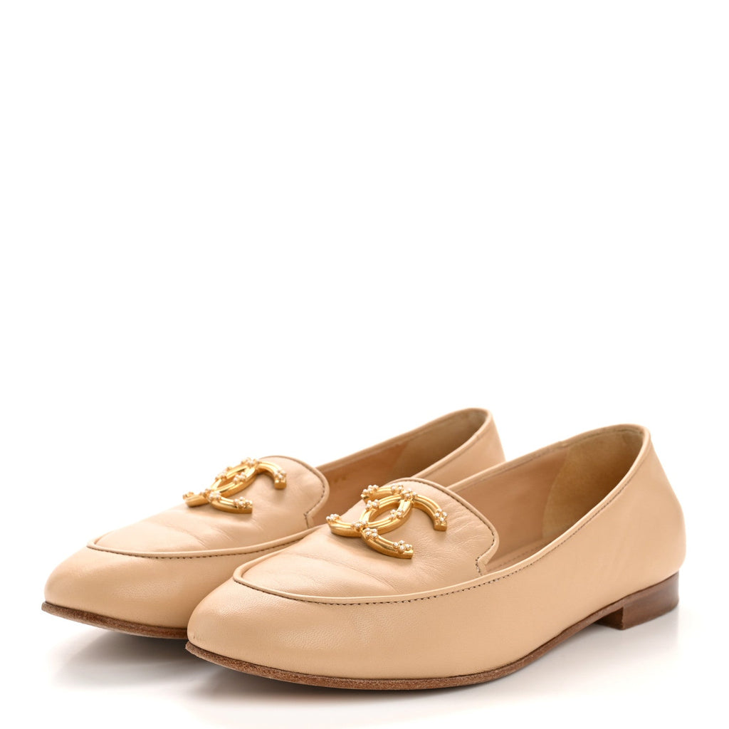 Lambskin Pearl CC Loafers 36 Beige