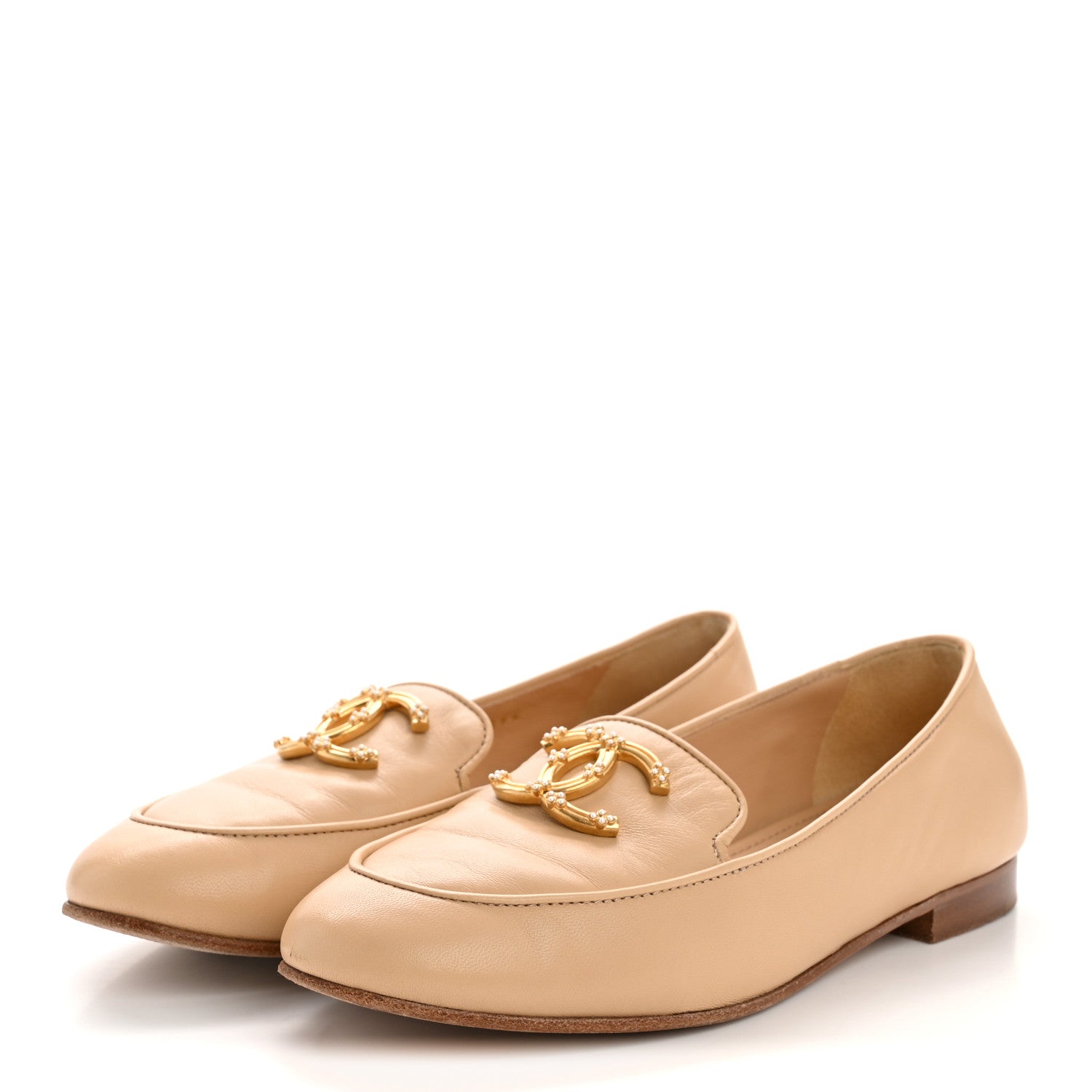 Lambskin Pearl CC Loafers 36 Beige